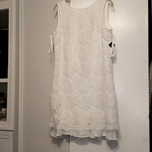 Sandra Darren 10 white lace dress ruffle NWT